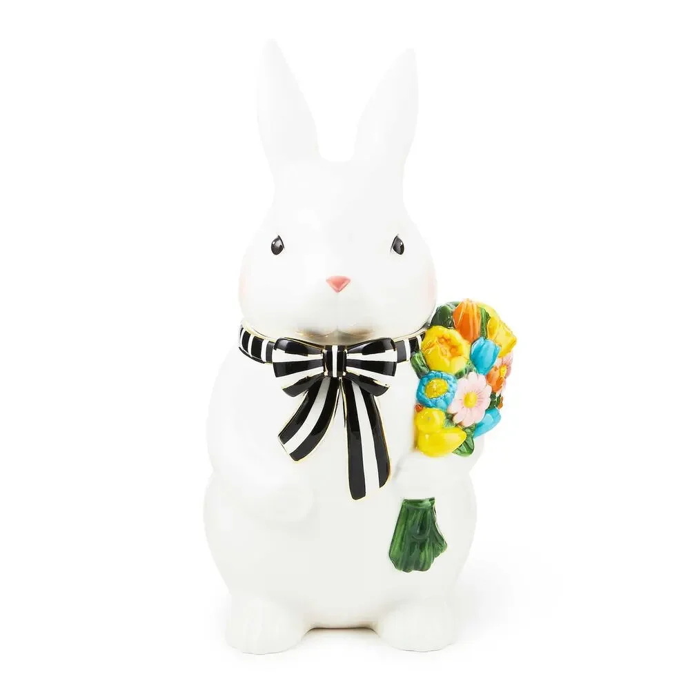 MACKENZIE CHILDS Calico Bunny Cookie Jar New